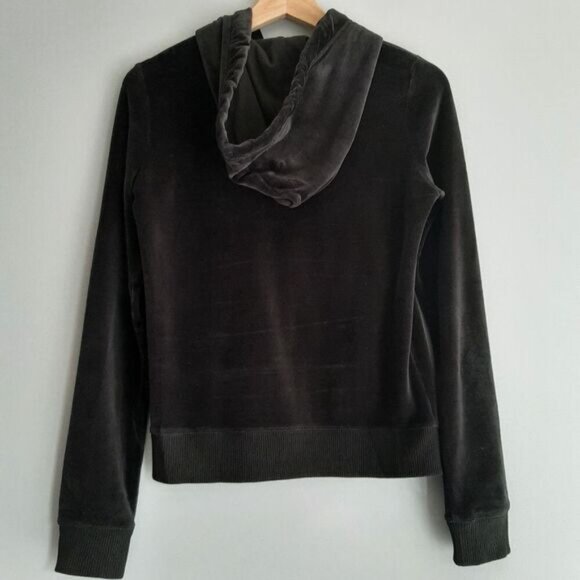 HOLLISTER Soft Velvet Full-Zip Hoodie Sweatshirt Jacket Black Sz S Flawed - Picture 6 of 12